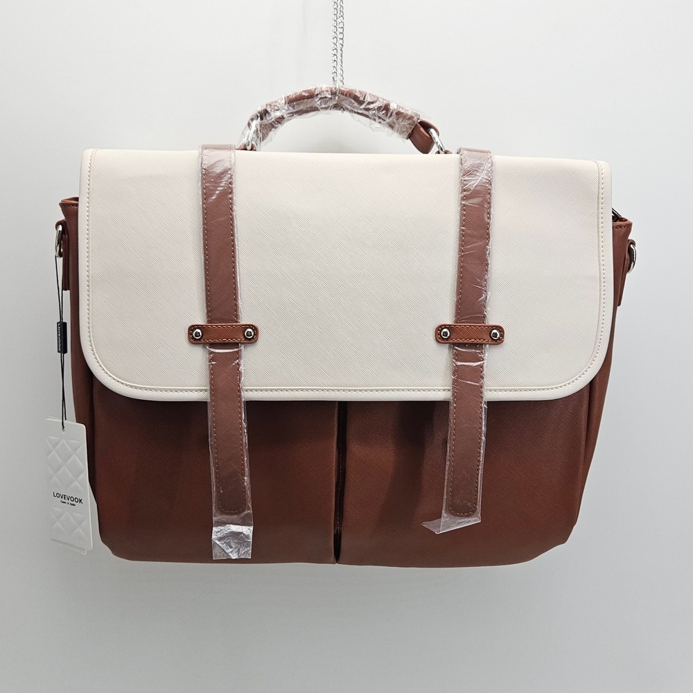 LOVEVOOK Laptop Bag Women Brown Cream Briefcase Messenger PU WB148202LK NEW